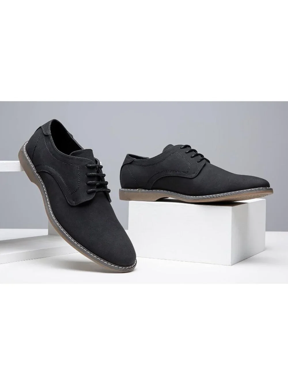 Men's Black Suede Breathable Upper Lace Up Business Classic Dress Oxford Shoes